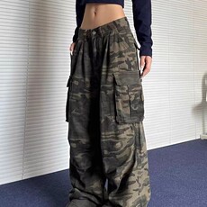 美式高街复古多口袋迷彩牛仔裤女潮牌街头直筒堆积感长裤子，男装牛仔裤，星座218-8