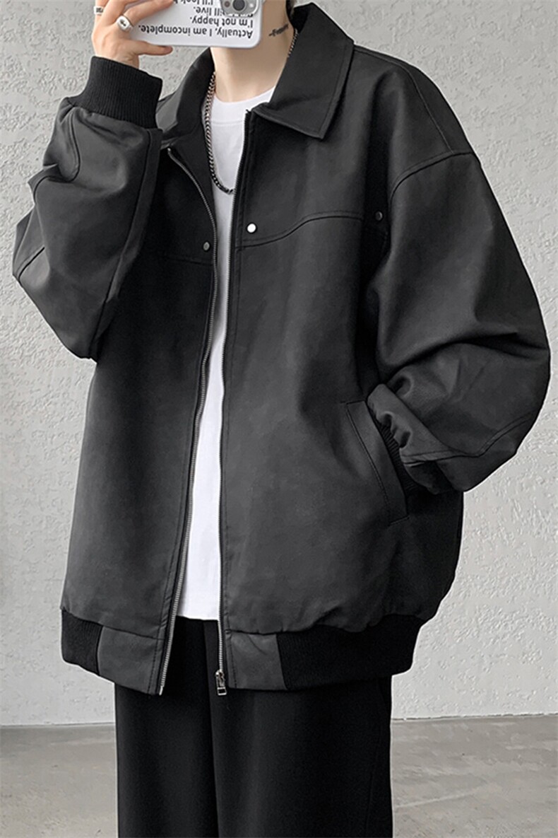 8XL-M春季皮衣外套男痞帅高级感美式复古翻领皮夹克上衣JK006P95,男装皮衣,电商B312