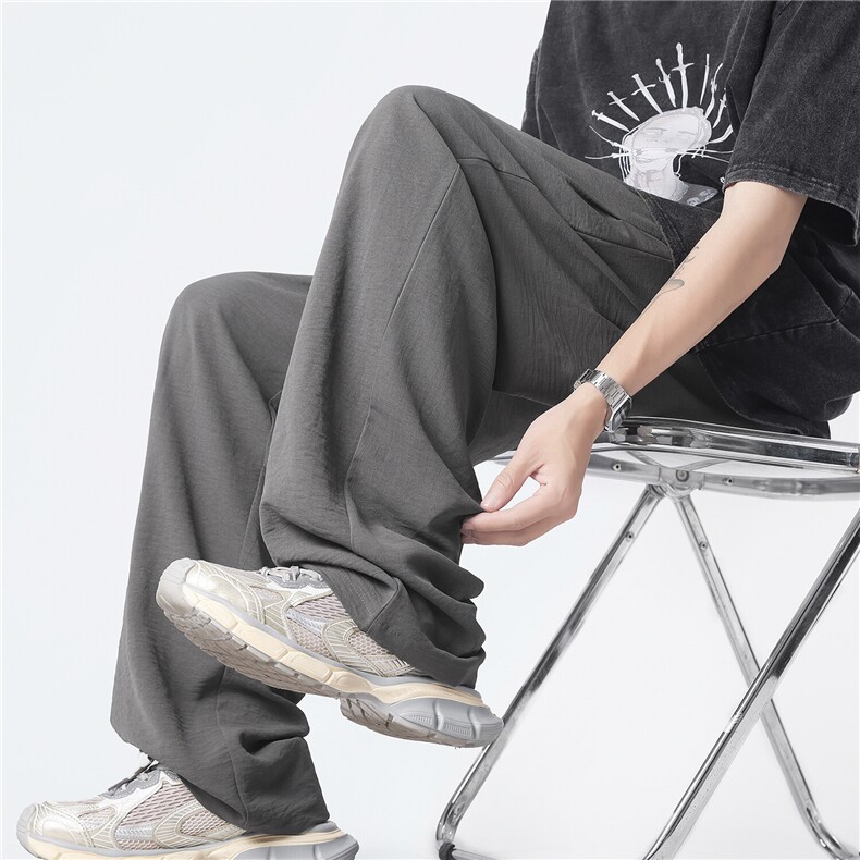 垂感冰丝直筒裤男夏季薄款潮牌宽松大码阔腿裤痞帅运动休闲长裤子,男装休闲裤,电商A099