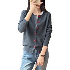 爱心纽扣羊毛开衫毛衣女圆领外搭长袖百搭外套针织上衣，女装羊毛衫，盛鼎羊绒