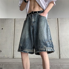 美式倒装牛仔裤男高街vibe宽松直筒短裤潮牌休闲五分裤55077-p45，男装牛仔裤，星座1008