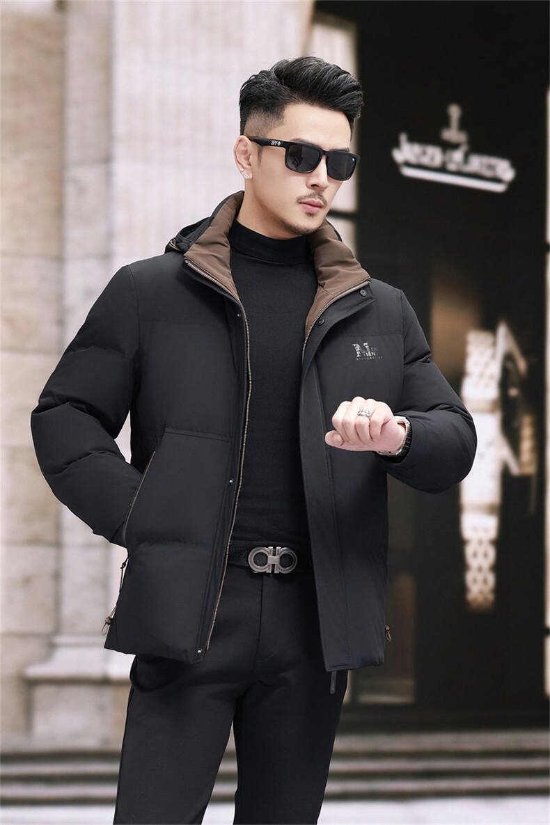 新款新标90绒中年羽绒服外套男士秋冬拆卸帽时尚休闲羽绒服大衣,男装羽绒服,钱塘723