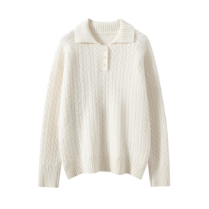 2025年秋季宽松型套头长袖单件常规时尚百搭羊绒衫，女装羊绒衫，雪山红莲