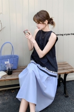撞色拼接T恤连衣裙女2025夏季新款高级感宽松遮肉显瘦超好看长裙，女装连衣裙，2C206