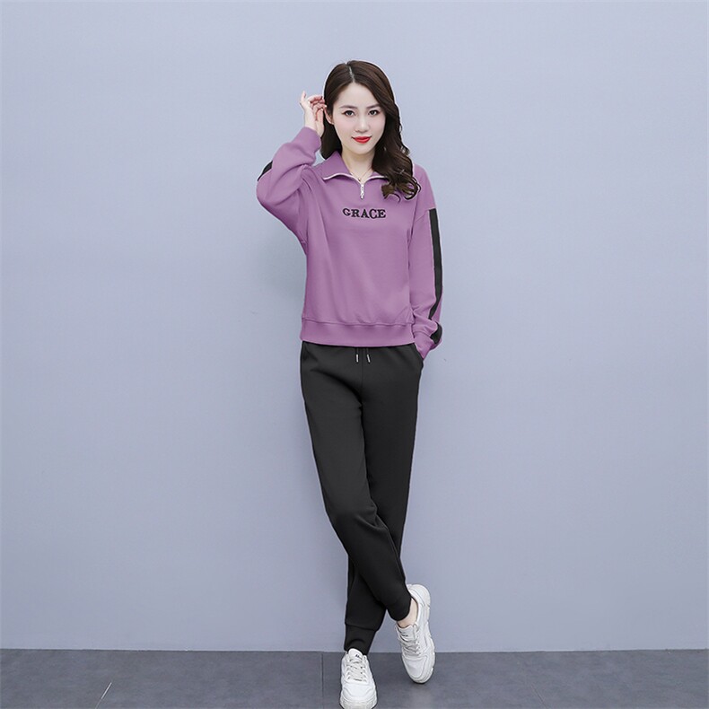 休闲运动套装女春秋装拼色卫衣套装裤高级感两件套时尚气质,商品下架区,曼慕纤衣