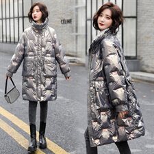 亮皮羽绒服女2020冬季新款韩版时尚亮面炫彩羽绒衣防寒外套中长款，女装羽绒服，素月