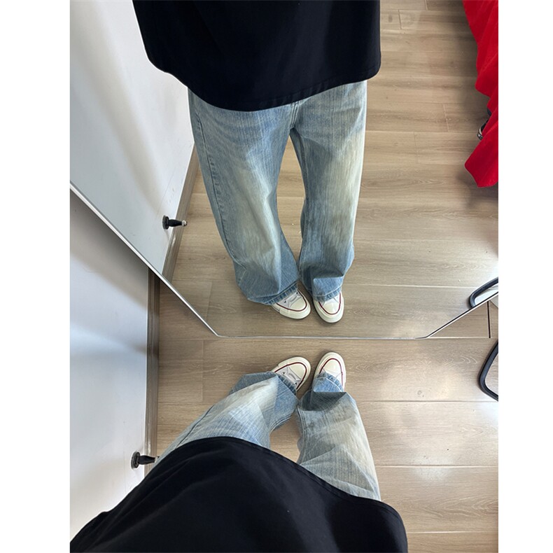 美式复古水洗弯刀牛仔裤男款高级感痞帅直筒裤子cleanfit微喇长裤,男装牛仔裤,星座610A