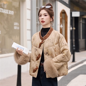 新中式国风羽绒服女2025冬季新款巨好看的高端短款狐狸毛保暖外套图片