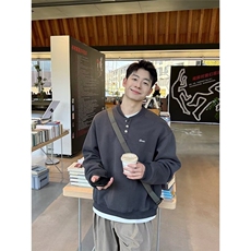 亨利领纽扣卫衣男生春秋季2025新款上衣内搭休闲宽松百搭WYW30，男装卫衣，星座516A
