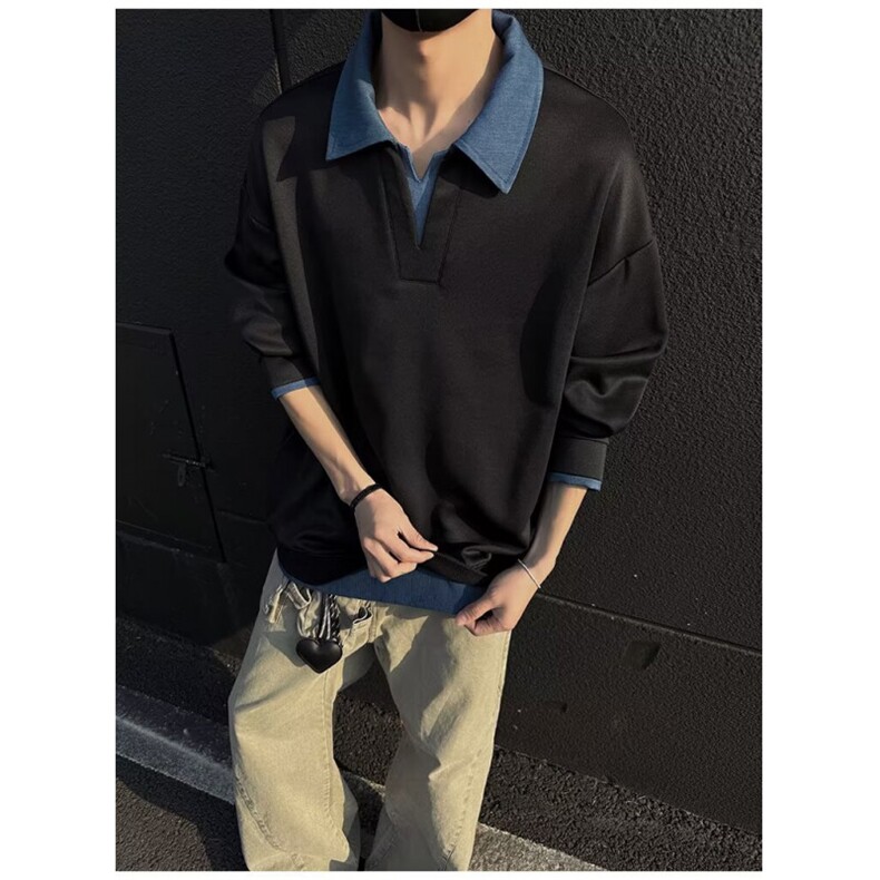 新款假两件翻领卫衣男潮流亨利领打底套头外套男513APL2780特P35,男装T恤,星座513A