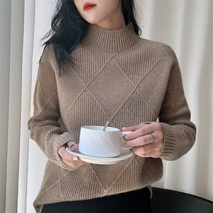 加厚半高领羊毛衫女100 羊毛打底衫秋冬慵懒风宽松韩版毛衣图片