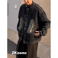 JK8970-P60ZKzone春季新款日系复古立领水洗牛仔外套单排扣休闲，男装工装外套，电商B323A