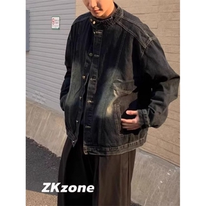 JK8970-P60 ZKzone春季新款日系复古立领水洗牛仔外套单排扣休闲图片