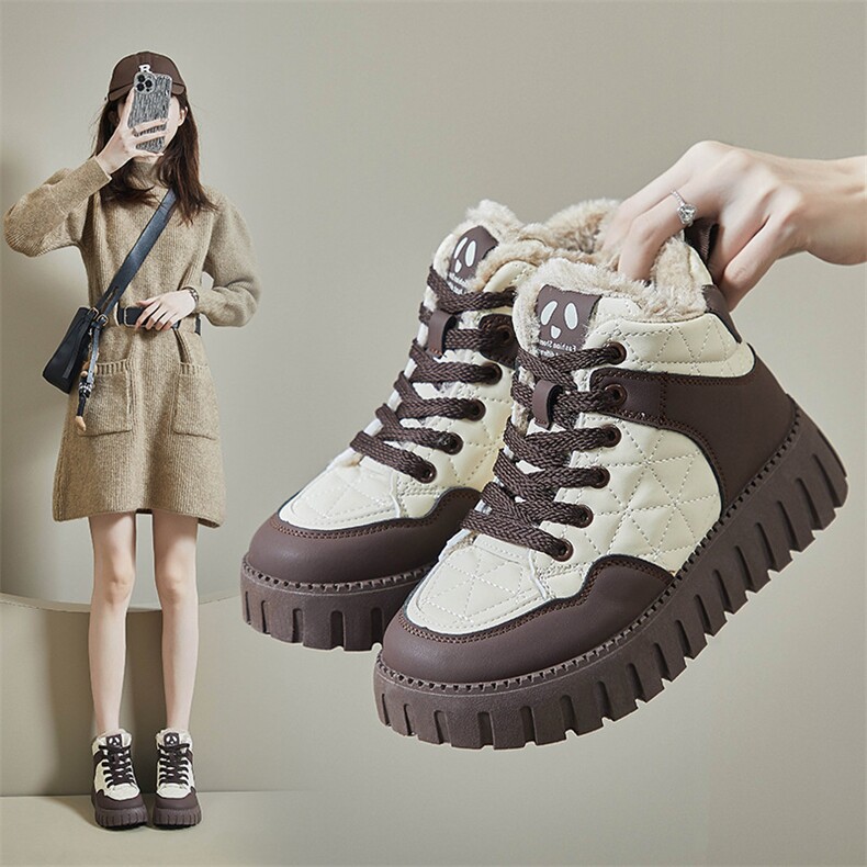 X4428-98加绒高帮小白鞋女2024冬季新款韩版保暖休闲棉鞋，女鞋长靴，星座1407-3