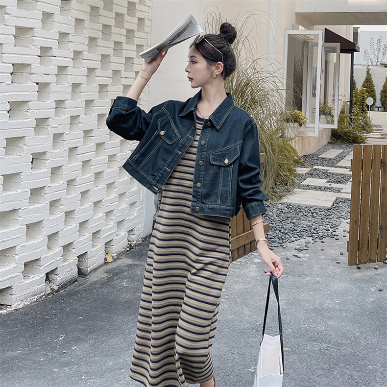 【新品首-发】现货韩系甜美牛仔条纹套装ZB212-2385-P165-K218,女装套装/套裙,浙宝285（原212）
