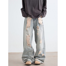 破洞牛仔裤男女韩版潮流高街帅气百搭2025秋季长裤7018P50，男装牛仔裤，星座410-2