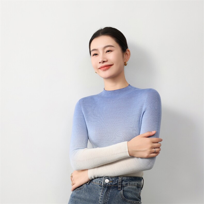 精纺半高领羊毛衫女100羊毛修身薄款2025年春秋新款打底衫毛衣，女装羊毛衫，庆大羊绒