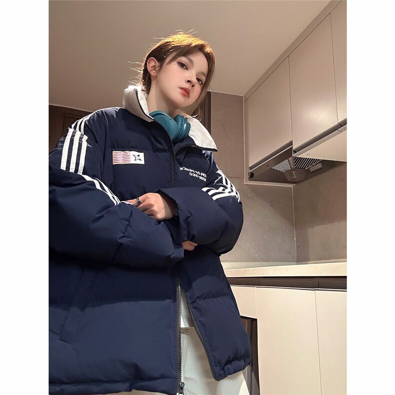 EQ336 美式潮流拼接撞色潮流冬季面包服外套男女情侣装棉衣2023图片