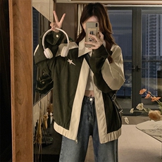 A314-P100灯芯绒撞色PU夹克春季潮牌美式高街情侣短款外套男女，男装夹克，星座911