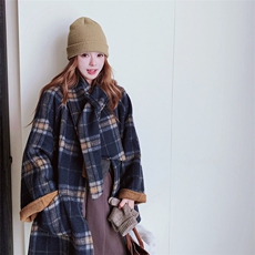 【现货】2C137-8267-P285-K418撞色格子双面呢配围巾，女装毛呢外套，2C137