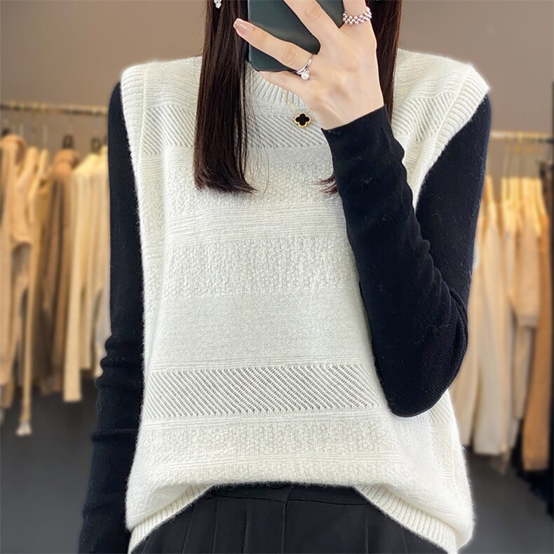 圆领套头休闲马甲女秋冬叠穿无袖针织坎肩简约外套宽松背心毛衣新图片