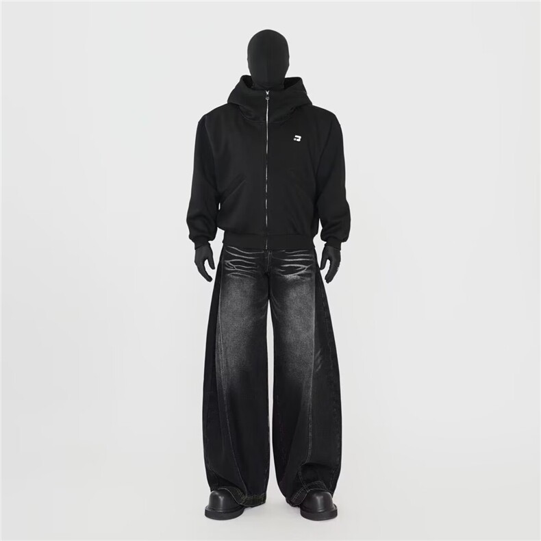 美式复古水洗做旧牛仔裤男女同款百搭松弛感情侣宽松阔腿弯刀裤潮，男装牛仔裤，星座516A