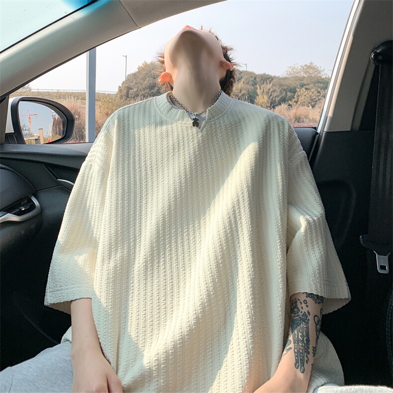 2025夏季新款港风外景大码V领短袖T恤M-5XHT25715-特P12，男装T恤，电商A022