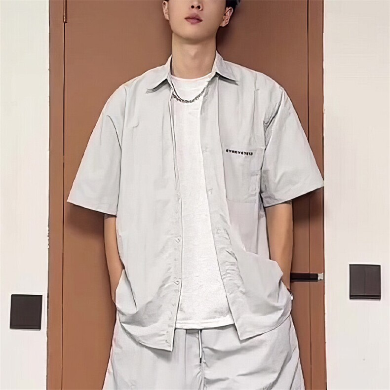 W9790-P58网图现货日系少年感穿搭男生工装套装夏季衬衫短袖,男装T恤,星座1608-2