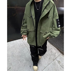 男装冲锋暗黑复古工装夹克男女潮魔术贴户外连帽衣服外套-JK0188，男装夹克，星座601-2