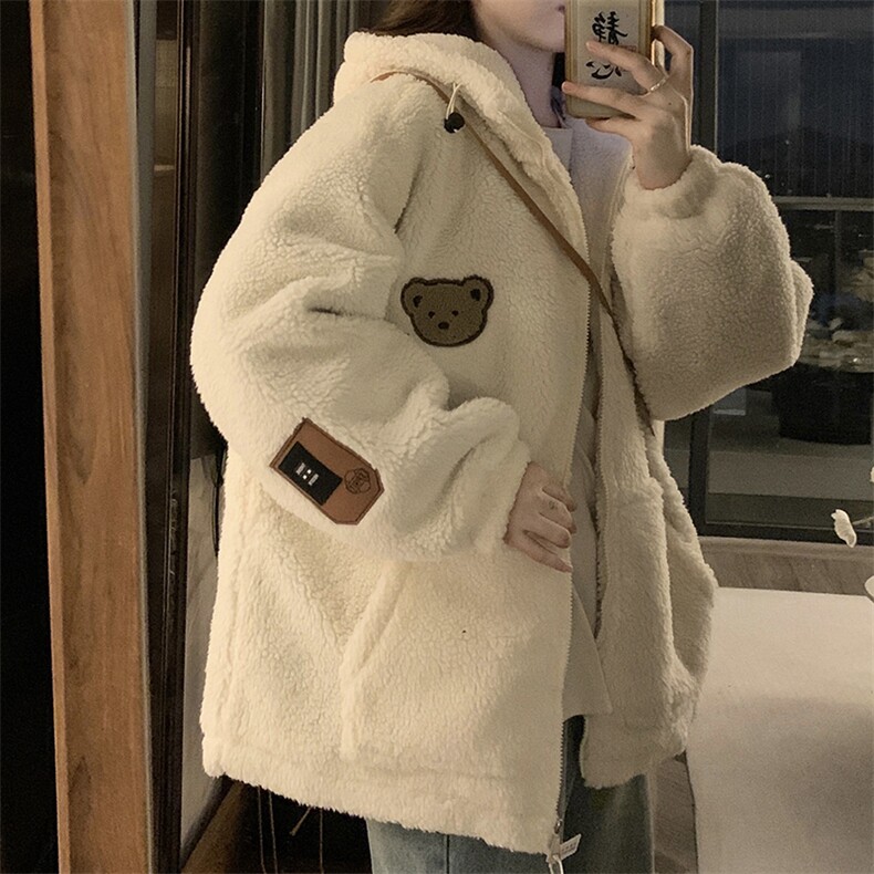 学生羊羔毛棉服外套女冬季宽松可爱加绒加厚毛茸茸棉衣C482-110,男装棉衣,星座911-2(原星座613-2）