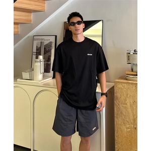抖音得物供货210克现货宽松纯棉美式潮牌印花落肩袖纯棉T恤AT2155