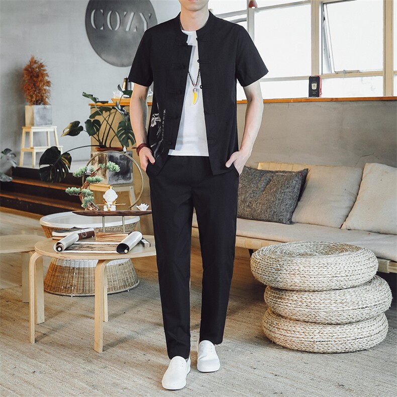 夏季套装男士两件套风复古唐装名族风T恤A334-TZ013-P55图片
