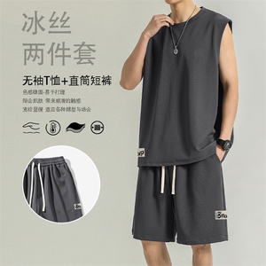 冰丝无袖t恤夏季薄款休闲运动套装背心短裤两件套TZ85-特批68图片