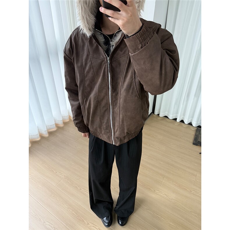 美式PU皮衣兔毛座山雕棉服外套W1871/特P110,男装皮衣,电商B350