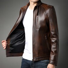 X17651秋冬新款海宁皮衣男士绵羊皮夹克立领P710，男装皮衣，电商B360
