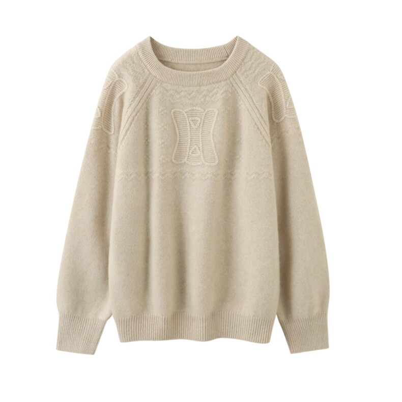 圆领提花羊绒衫女2024年新款秋冬宽松显瘦套头，女装羊绒衫，温达纯山羊绒