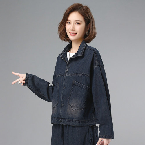 2021秋季新款时尚拼接水洗做旧牛仔外套,女装牛仔外套,叶笙衣
