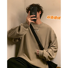 冬款纯色潮牌复古圆领内搭打底衫保暖双面德绒长袖T恤T21658-P38，男装T恤，电商A001
