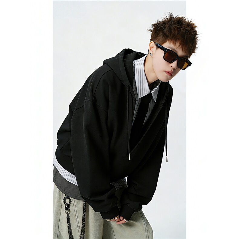 送领带420克重磅假两件V领卫衣男女学院风长袖条纹G1181特P68，男装卫衣，电商A339