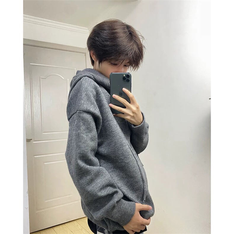 抖音得物保暖立领拉链针织外套秋冬宽松慵懒风纯色毛衣上衣AM047,男装针织衫/毛衣,电商A443