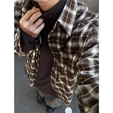 春秋新款衬衣男女翻领复古格子衬衫外套上衣CS218-P55，男装衬衫，星座208-5