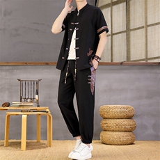 风夏季两件套男士冰丝宽松短袖套装民族男装汉服，男装T恤，星座1206（原A206）