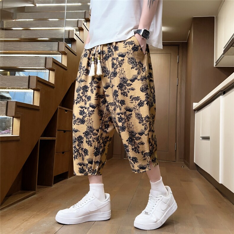 夏季冰丝印花风七分裤男士中裤水墨休闲裤潮流A266-KZ772-P50，男装休闲裤，电商A266