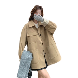 【现货卡其色工装派克羽绒服女风衣式白鸭绒外套 A837 P265 K388图片