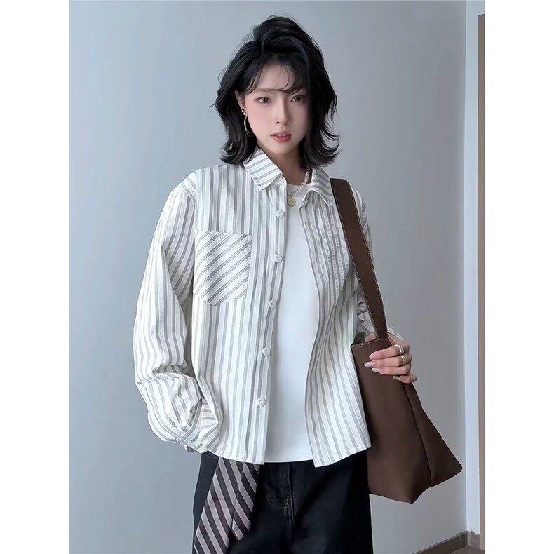 港风春款男女衬衫竖条纹韩版衬衣CA22 P40图片