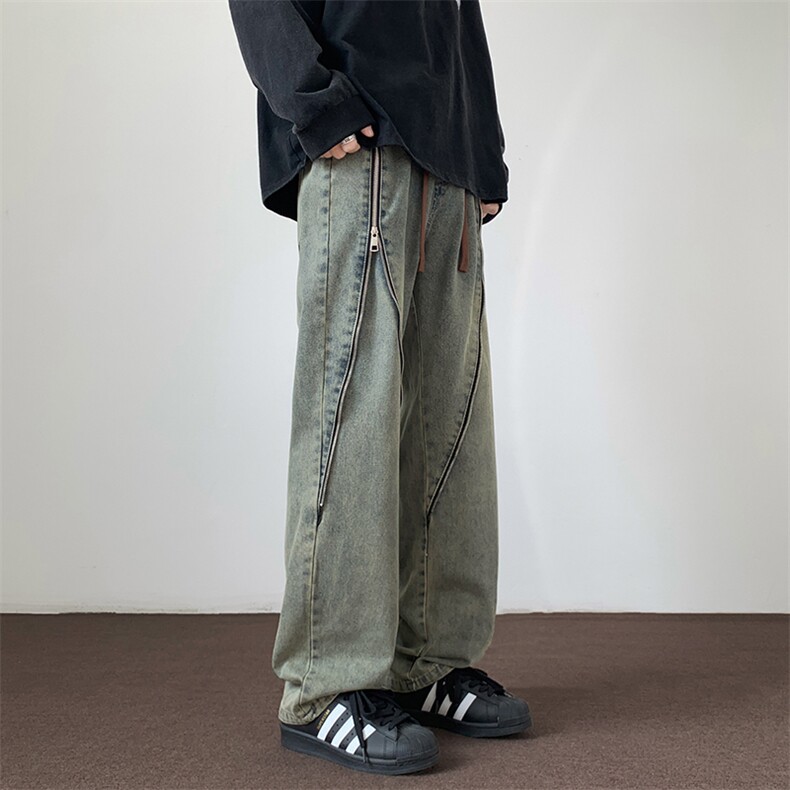 2025新款侧边拉链设计黄泥色宽松牛仔裤A316-1-K1219P60控78,男装牛仔裤,星座906（原电商a316-1）