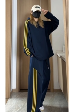 美式连帽大码撞色三条杠长袖套头卫衣男女同款W4705-特价P42，男装卫衣，电商A007