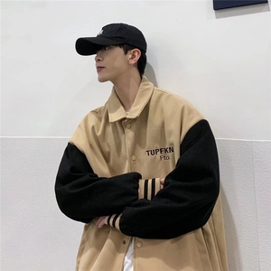 撞色拼接外套男春季韩版潮流美式翻领工装夹克情侣棒球服W039-p55图片