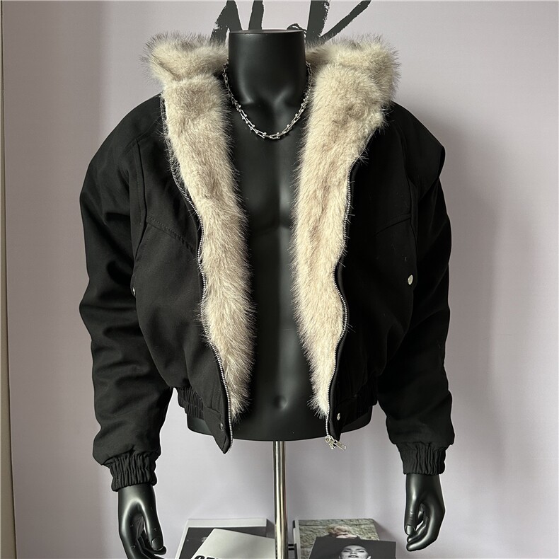 现货设计感毛领连帽棉服棉衣M6104-P120图片