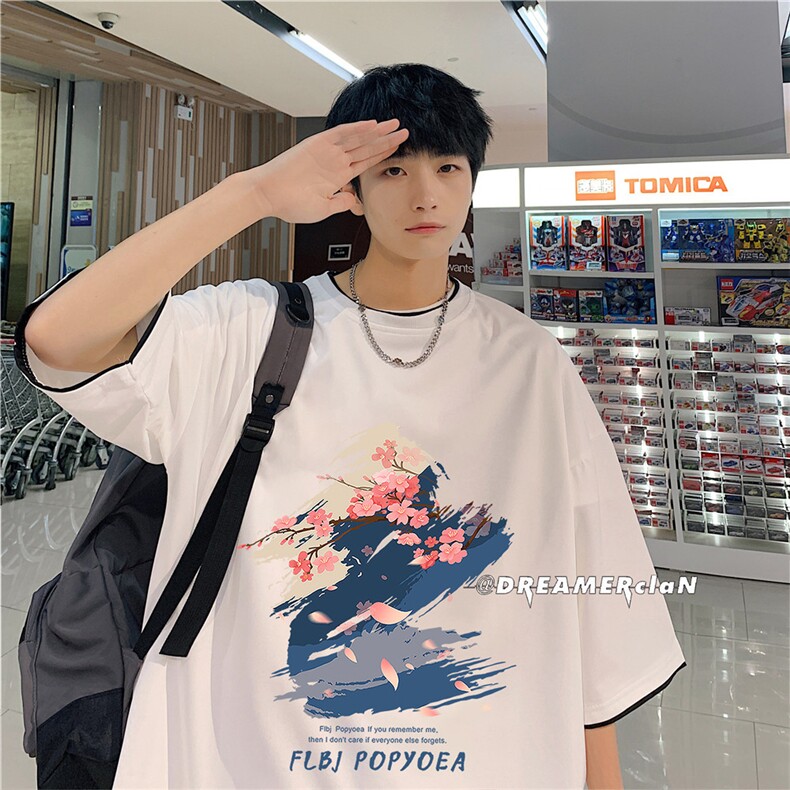 xZ116-T6020-p30-控48拼色抖音男潮牌美式情t恤男夏季印花图片